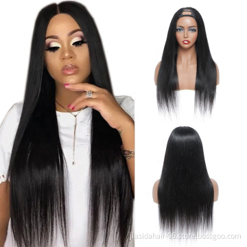Wholesale Glueless Shiny 150 Density Remy Brazilian Human Hair Silky Straight Non Lace Front Cheap Lace Wig u Part